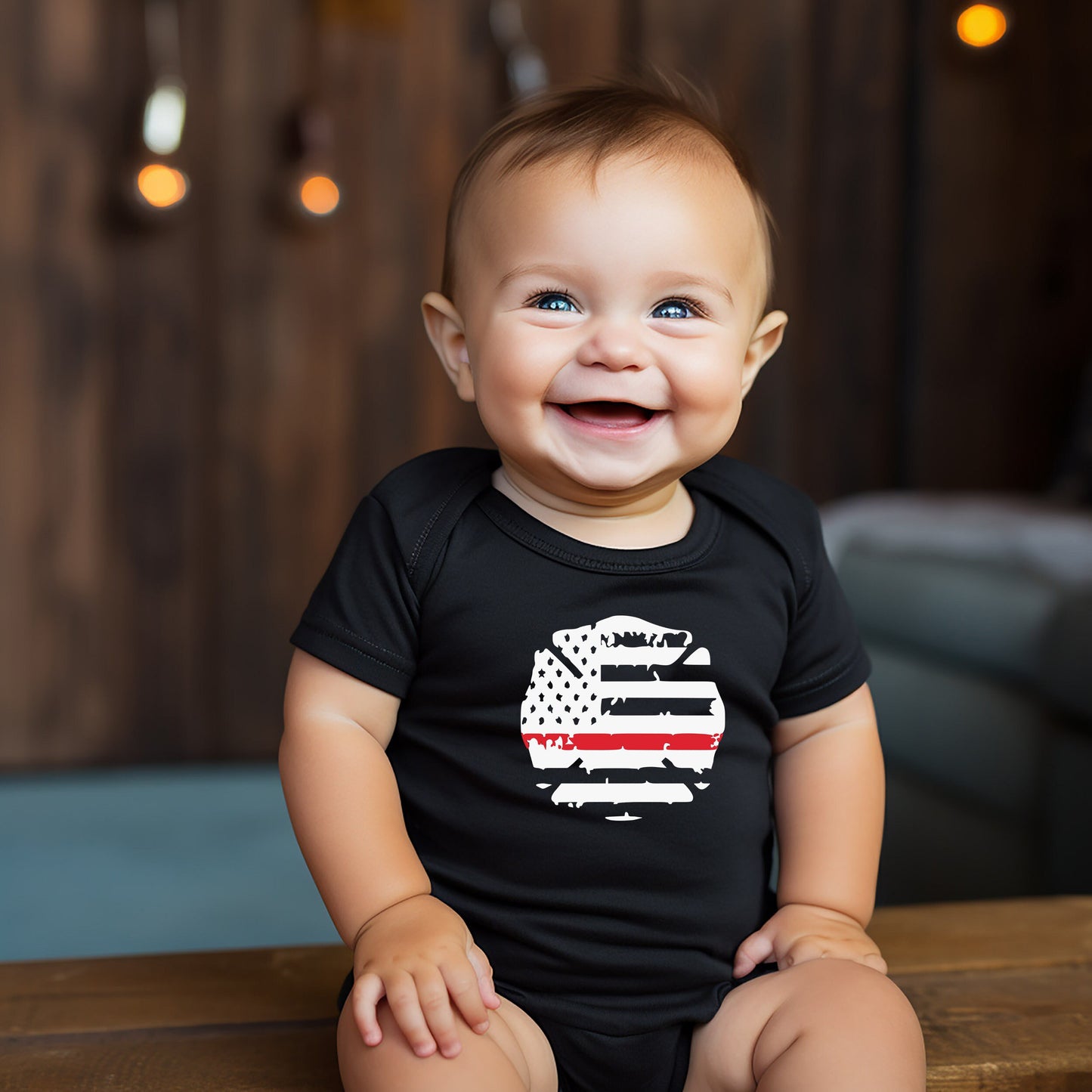 Red Line Firefighters Baby Creeper - Fireman - Thin Red Line Flag- First Responder - Firefighter - American Flag- Creeper Bodysuit Romper