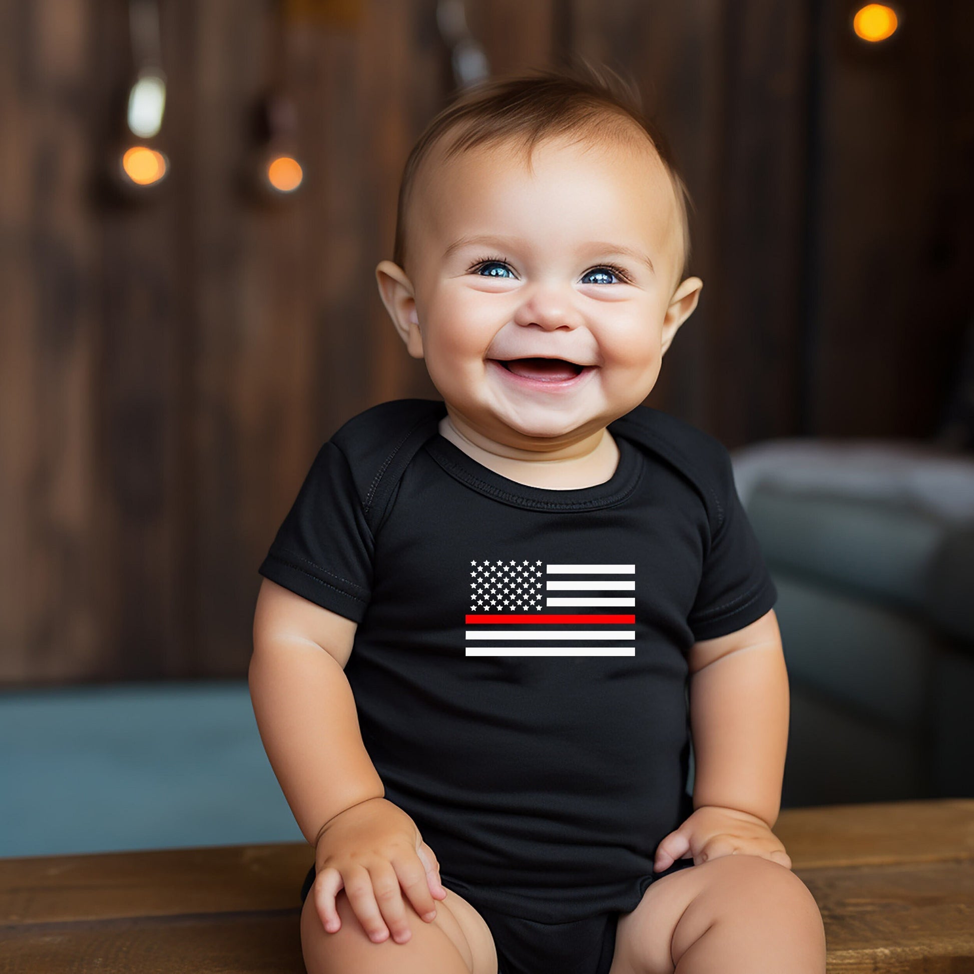 Thin Red Line Baby Creeper- Firefighters - Military - American Flag - Red Line Flag- First Responder - Red Line Creeper Bodysuit Romper