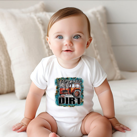 I Play With Dirt Tractor Bodysuit, Tractor Baby Creeper, Country Baby, Farming Baby