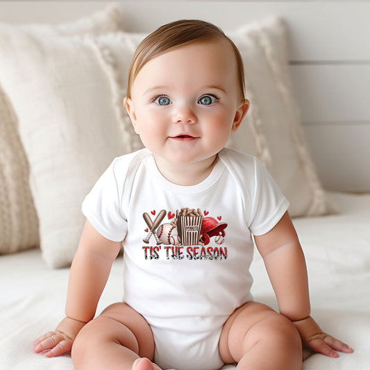 Tis The Season Baseball Baby Bodysuit, Baseball Baby Creeper, Baseball Baby