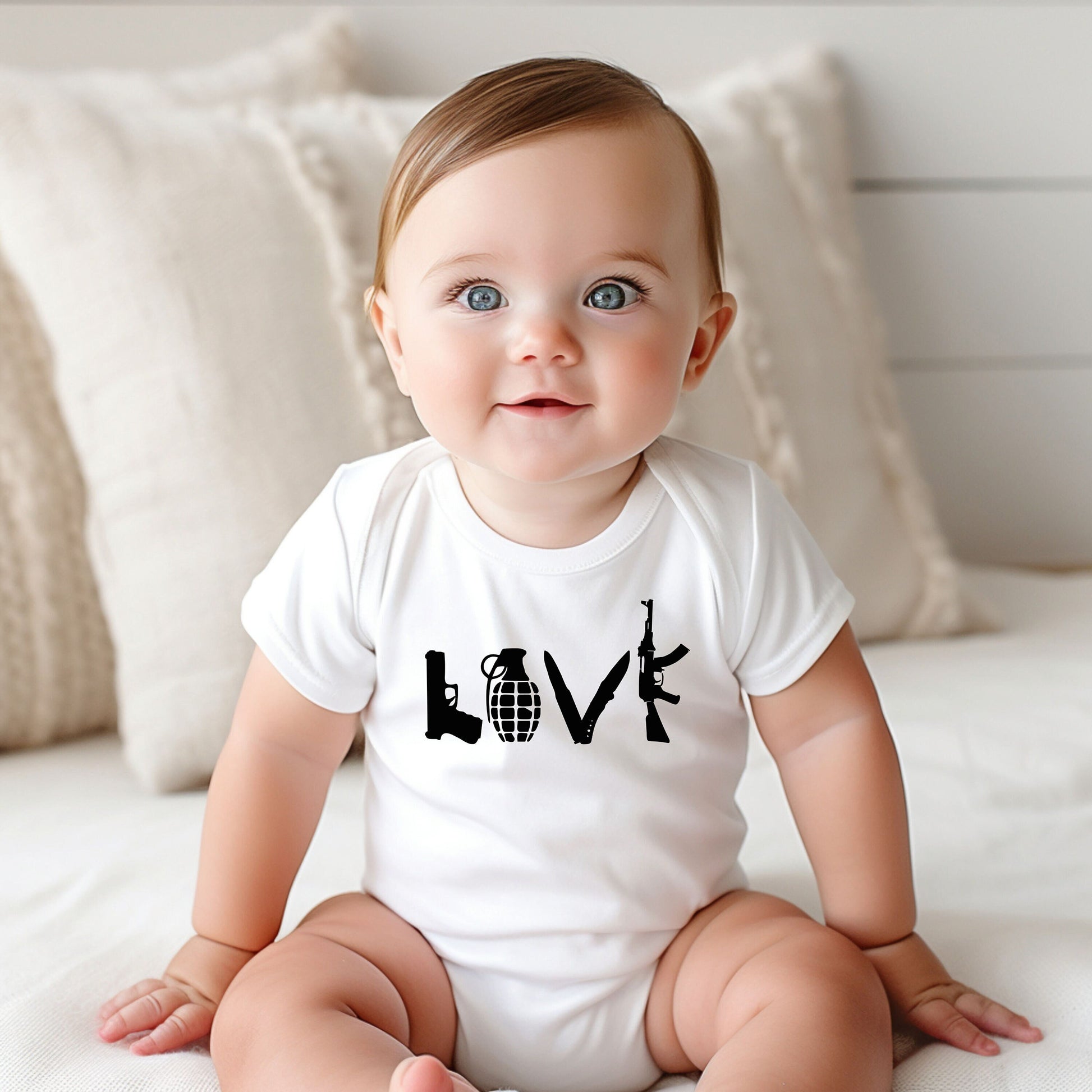 LOVE Guns Military Baby Creeper Baby Boy Shower Gift Clothing