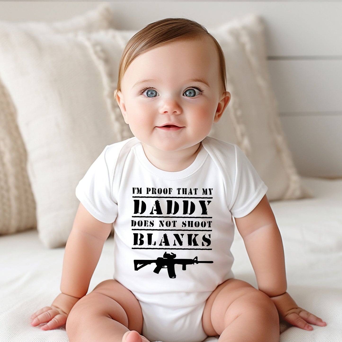 My Daddy Doesn't Shoot Blanks Creeper AR-15 Creeper Baby Clothes Bodysuit AR15 Guns Creeper Guns Baby Clothes Black Pink or Grey