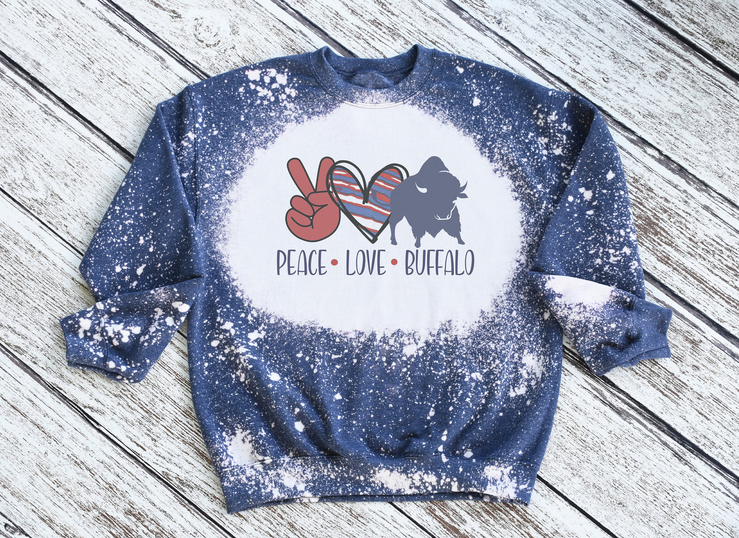 Peace Love Buffalo Sweatshirt, Peace Love Buffalo Bleached Crewneck Sweatshirt