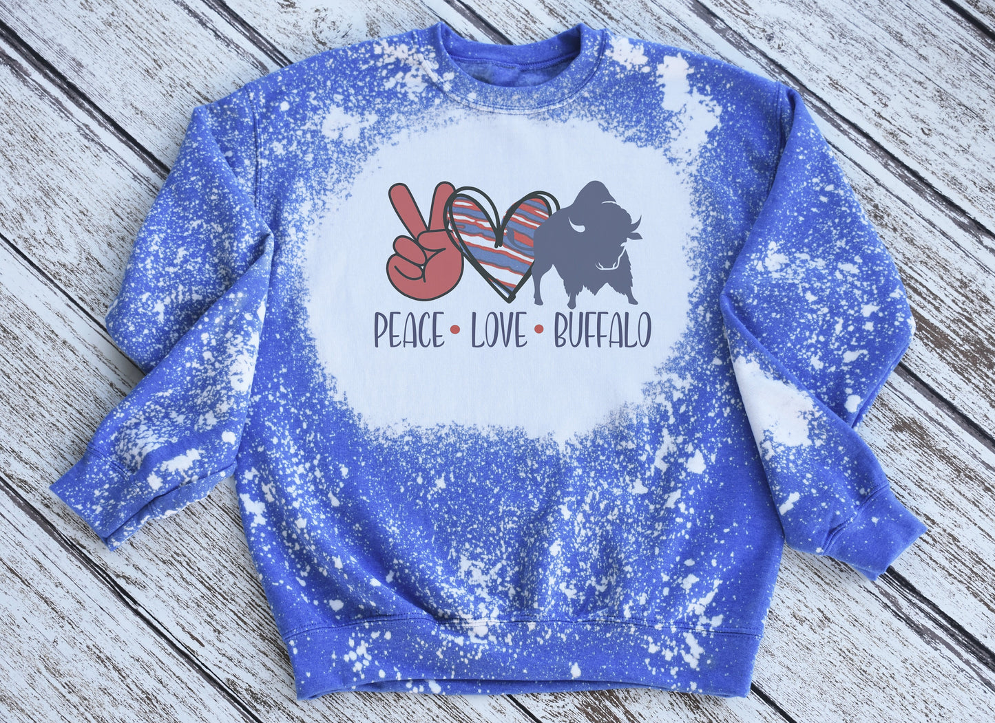 Peace Love Buffalo Sweatshirt, Peace Love Buffalo Bleached Crewneck Sweatshirt