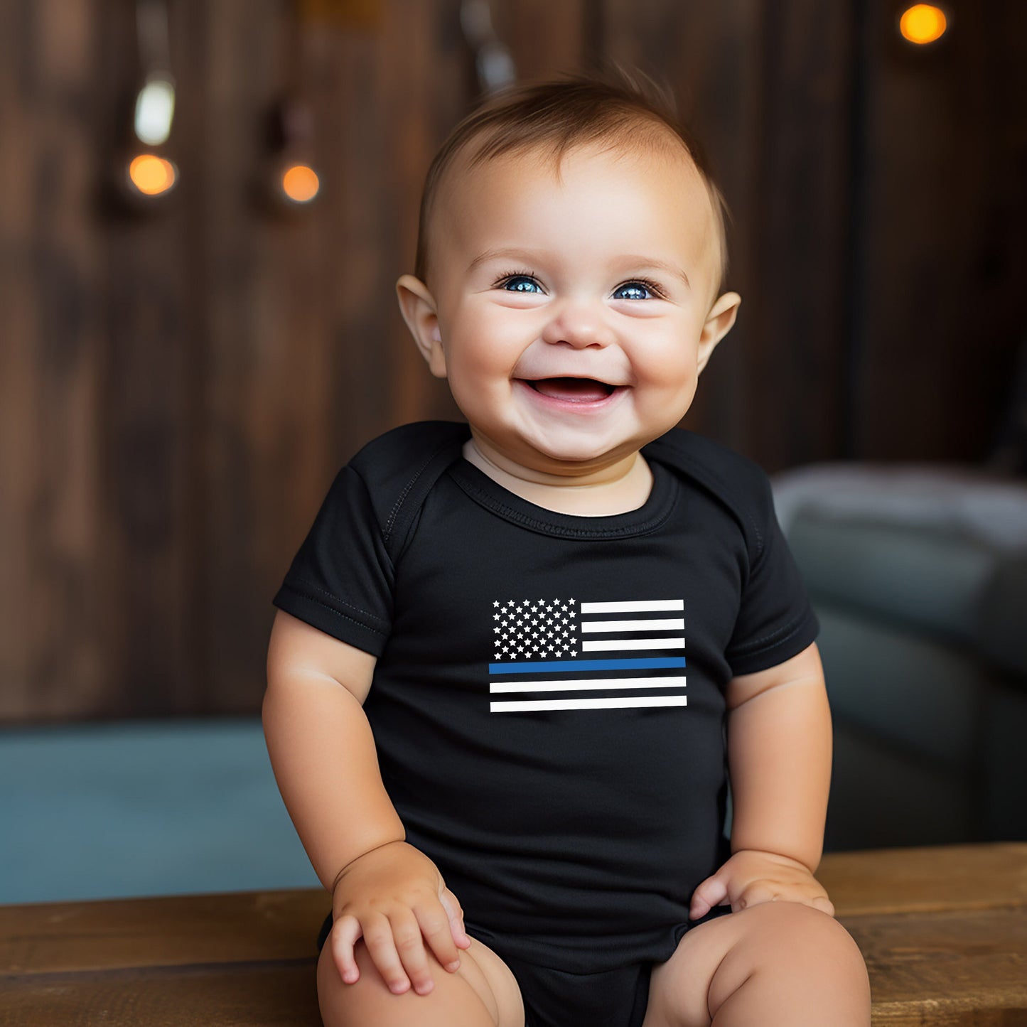 Thin Blue Line Baby Creeper- Law Enforcement - Police Flag - American Flag - Blue Line Flag - Police - Blue Line Creeper Bodysuit Romper