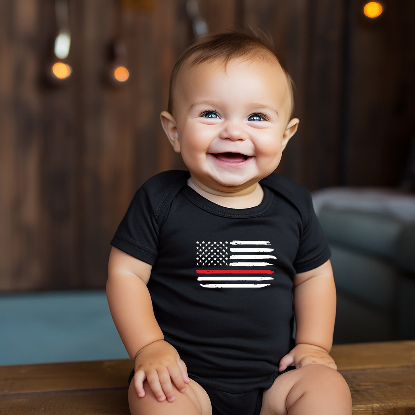 Thin Red Line Baby Creeper- Firefighters - Military - American Flag - Red Line Flag- First Responder - Red Line Creeper Bodysuit Romper