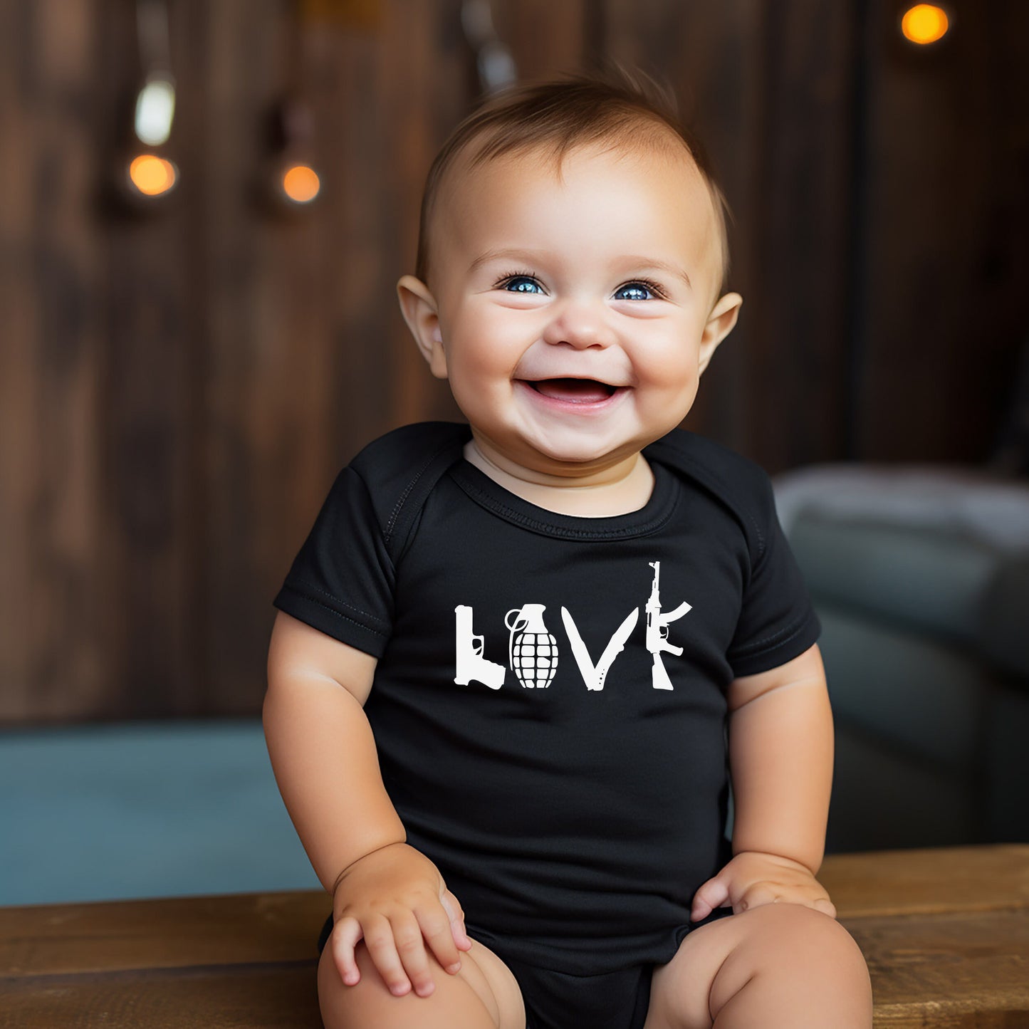 LOVE Guns Military Baby Creeper Baby Boy Shower Gift Clothing