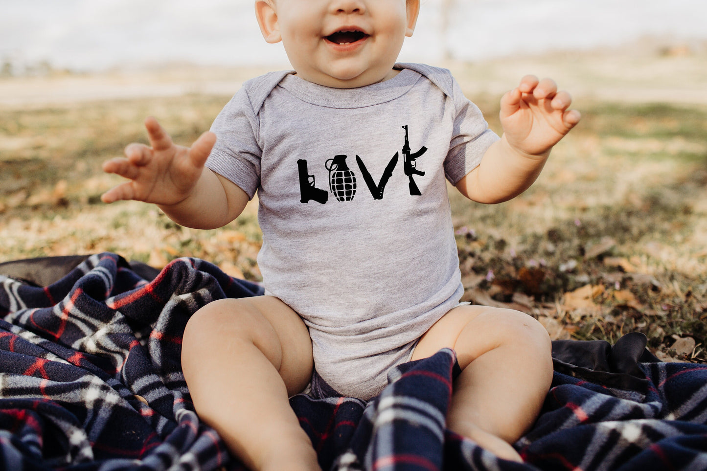 LOVE Guns Military Baby Creeper Baby Boy Shower Gift Clothing