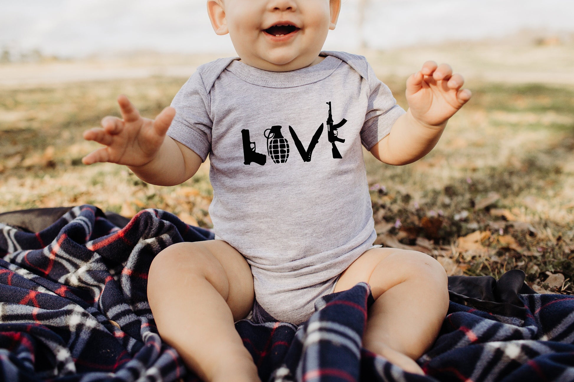 LOVE Guns Military Baby Creeper Baby Boy Shower Gift Clothing
