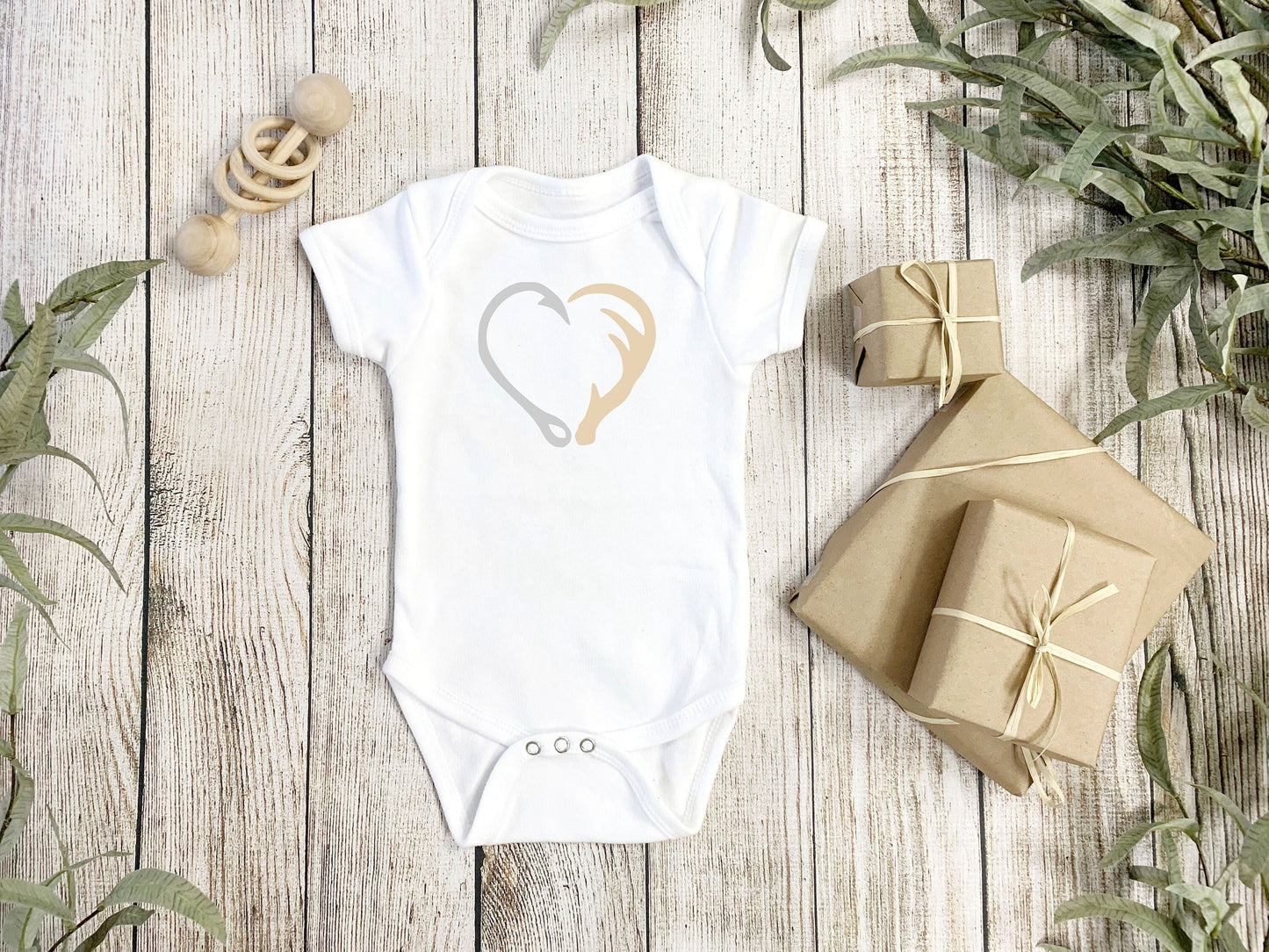 Fishing Hunting Baby Creeper Country Antlers Fish Hook Heart Baby Boy Baby Girl Shower Gift Clothing bodysuit