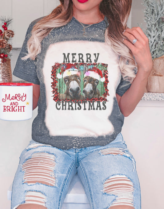 Merry Christmas Donkey Shirt Tee, Donkey Bleached Tee, Christmas Donkey Bleached Shirt, Donkey Shirt Tee