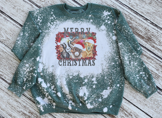 Merry Christmas Goats Sweatshirt, Christmas Goats Bleached Sweatshirt, Christmas Goats Crewneck