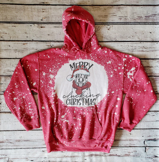 Merry Clucking Christmas Chicken Sweatshirt, Christmas Chicken Bleached Sweatshirt, Christmas Chicken Hoodie Christmas Chicken Hoody