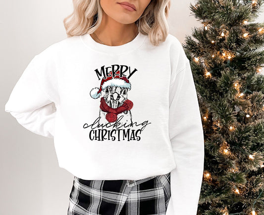 Merry Clucking Christmas Chicken Sweatshirt, Christmas Chicken Crewneck Sweatshirt