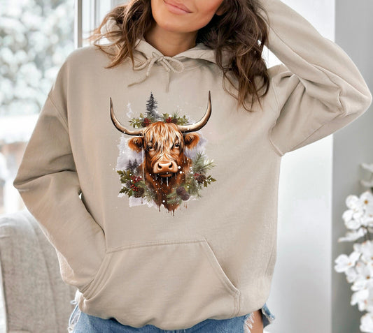 Christmas Highland Cow Sweatshirt, Christmas Highland Cow Hoodie Christmas Cow Hoody