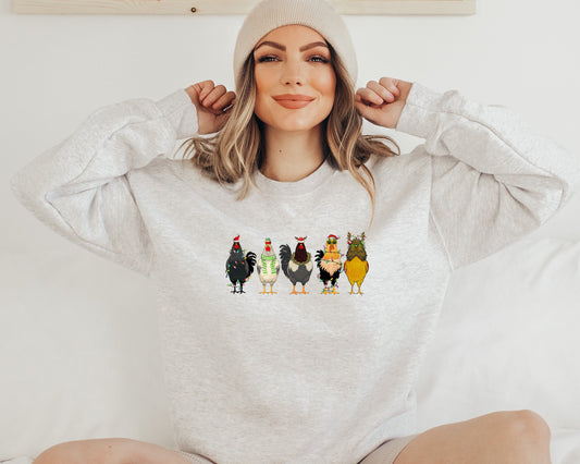 Christmas Chicken Sweatshirt, Christmas Chicken Crewneck Sweatshirt