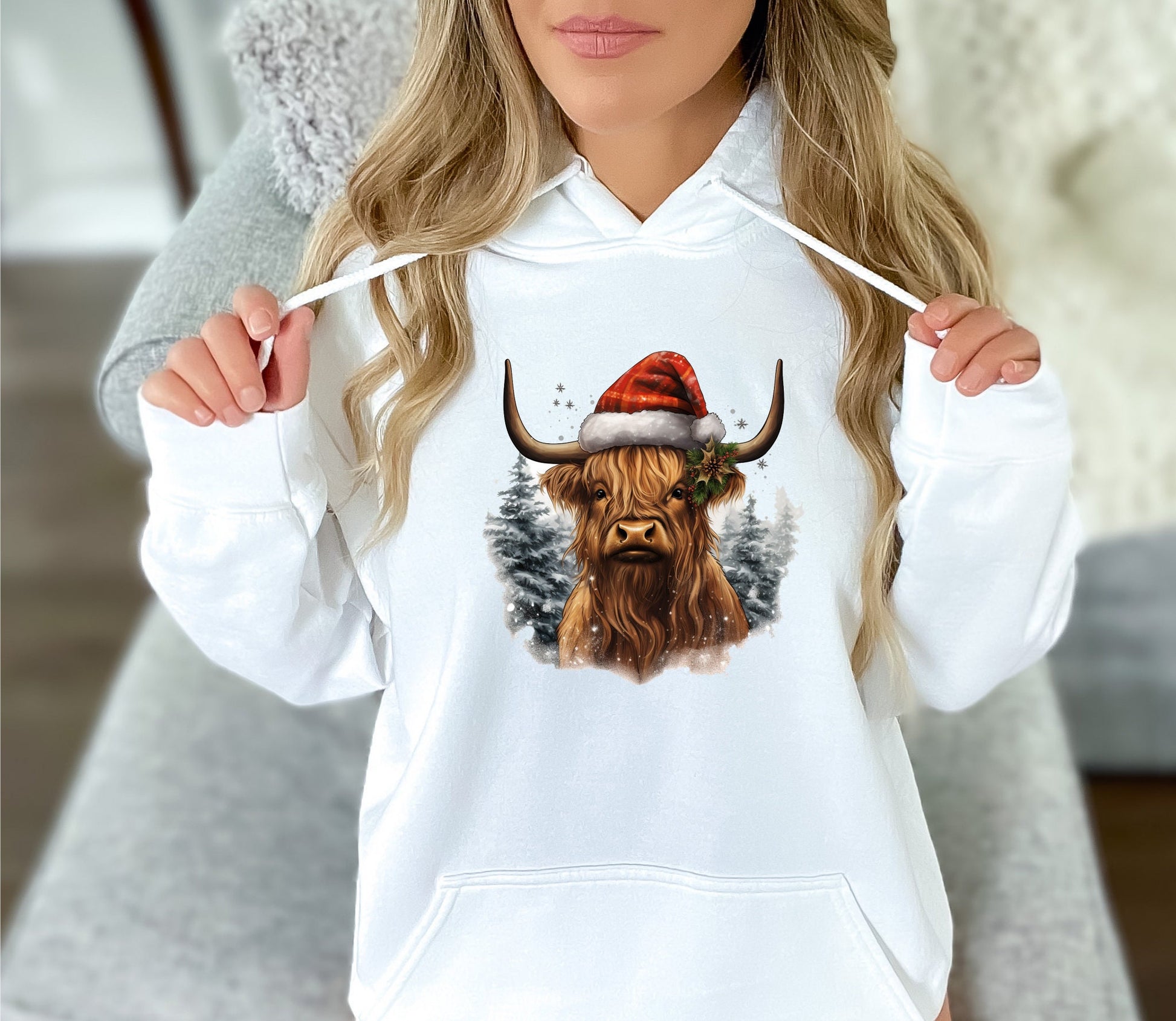 Christmas Highland Cow Sweatshirt, Christmas Highland Cow Hoodie Christmas Cow Hoody