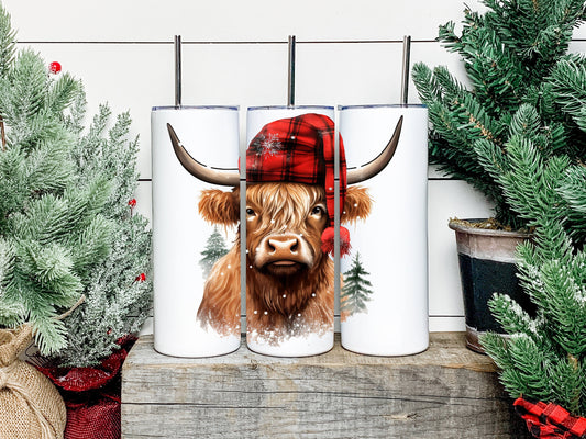 Christmas Highland Cow Tumbler, Christmas Highland Cow Skinny Tumbler, Christmas Highland Cow Tumbler