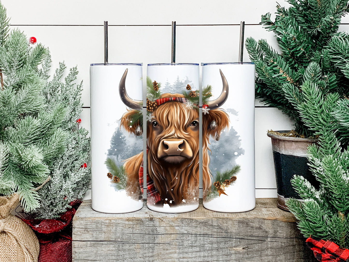 Christmas Highland Cow Tumbler, Christmas Highland Cow Skinny Tumbler, Christmas Highland Cow Tumbler