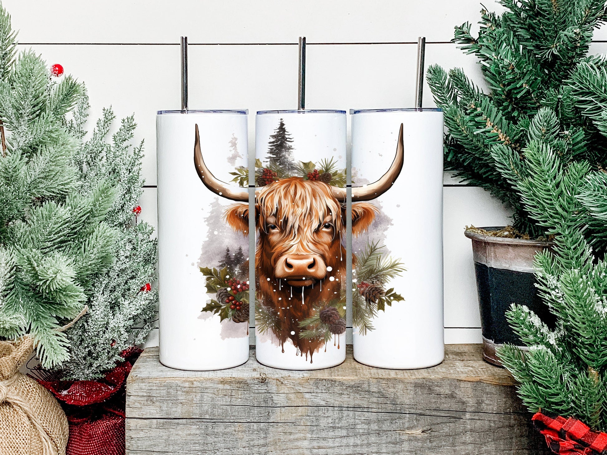 Christmas Highland Cow Tumbler, Christmas Highland Cow Skinny Tumbler, Christmas Highland Cow Tumbler