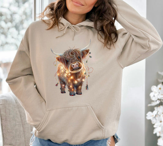 Christmas Highland Cow Sweatshirt, Christmas Highland Cow Hoodie Christmas Cow Hoody
