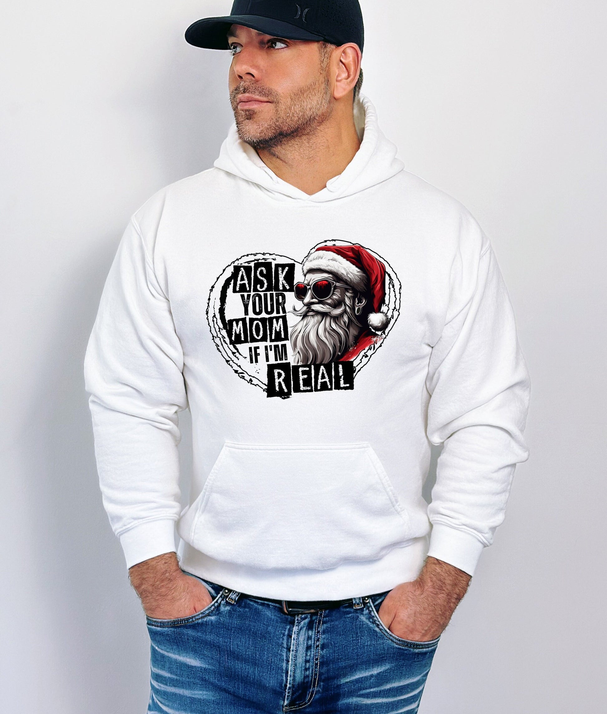 Ask Your Mom If I'm Real Funny Christmas Hoodie Sweatshirt, Funny Santa Christmas Hoodie Sweatshirt, Christmas Hoody