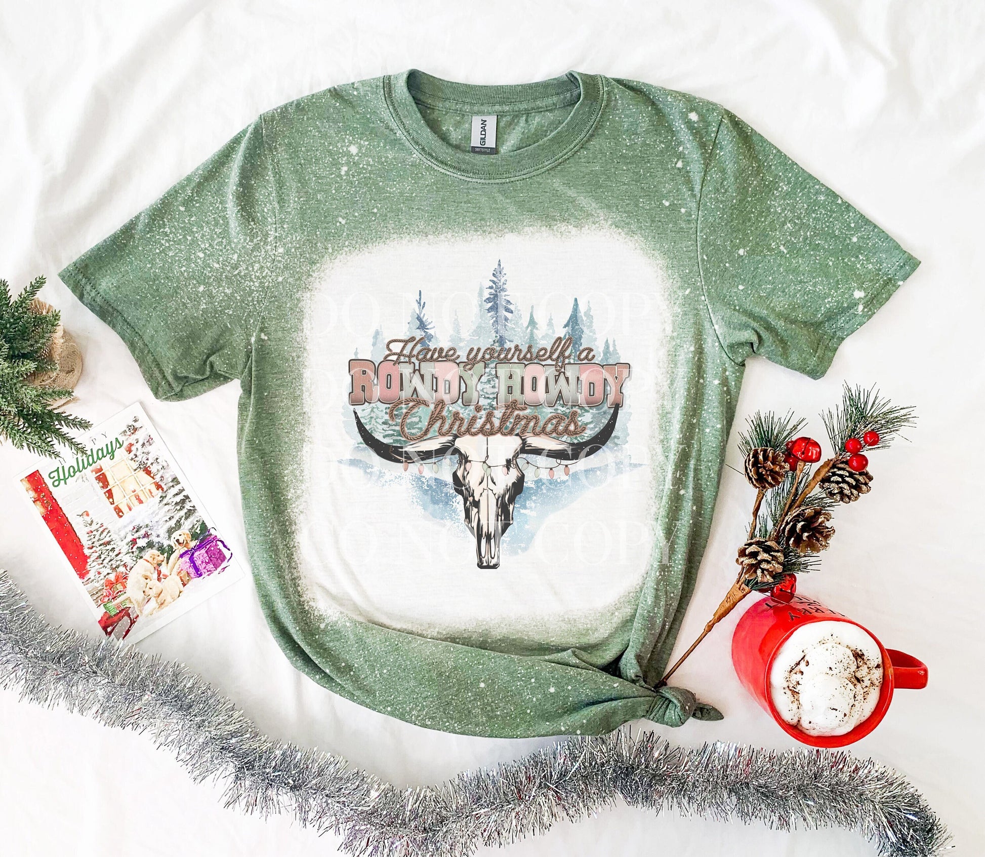 Rowdy Howdy Christmas Shirt Tee, Rowdy Howdy Christmas Bleached Tee, Country Christmas Bleached Shirt