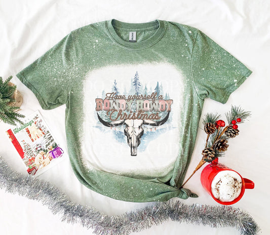 Rowdy Howdy Christmas Shirt Tee, Rowdy Howdy Christmas Bleached Tee, Country Christmas Bleached Shirt