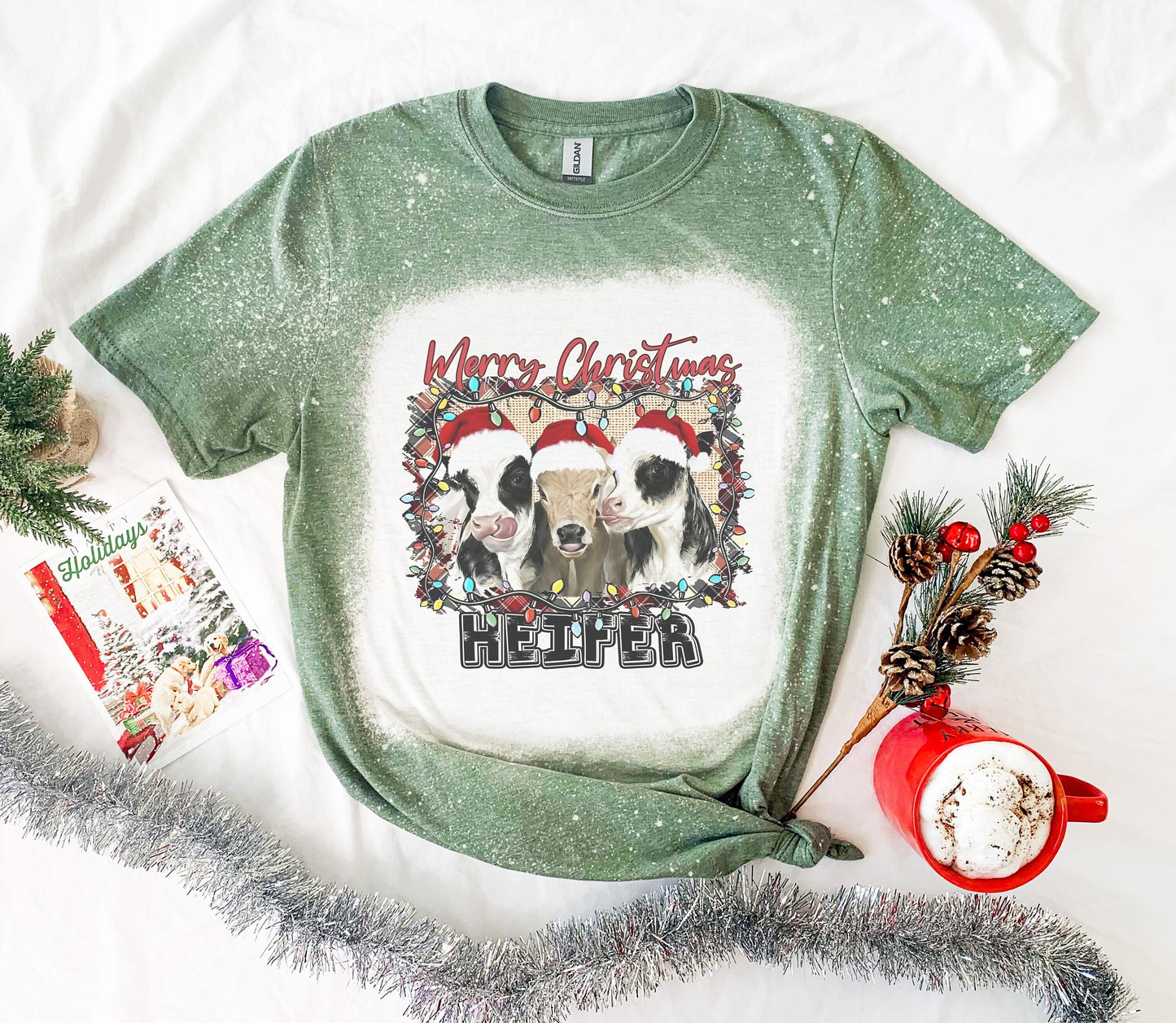 Merry Christmas Heifer Cow Shirt Tee, Cow Bleached Tee, Christmas Cow Bleached Shirt, Cow Shirt Tee
