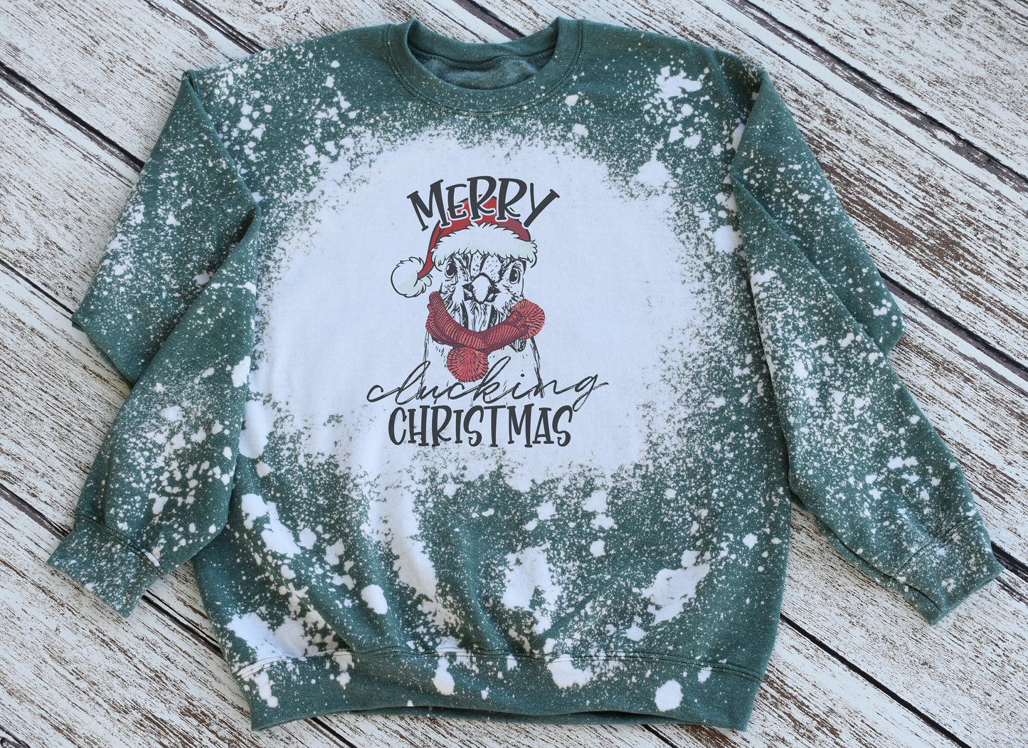 Merry Clucking Christmas Chicken Sweatshirt, Christmas Chicken Bleached Sweatshirt, Christmas Chicken Crewneck