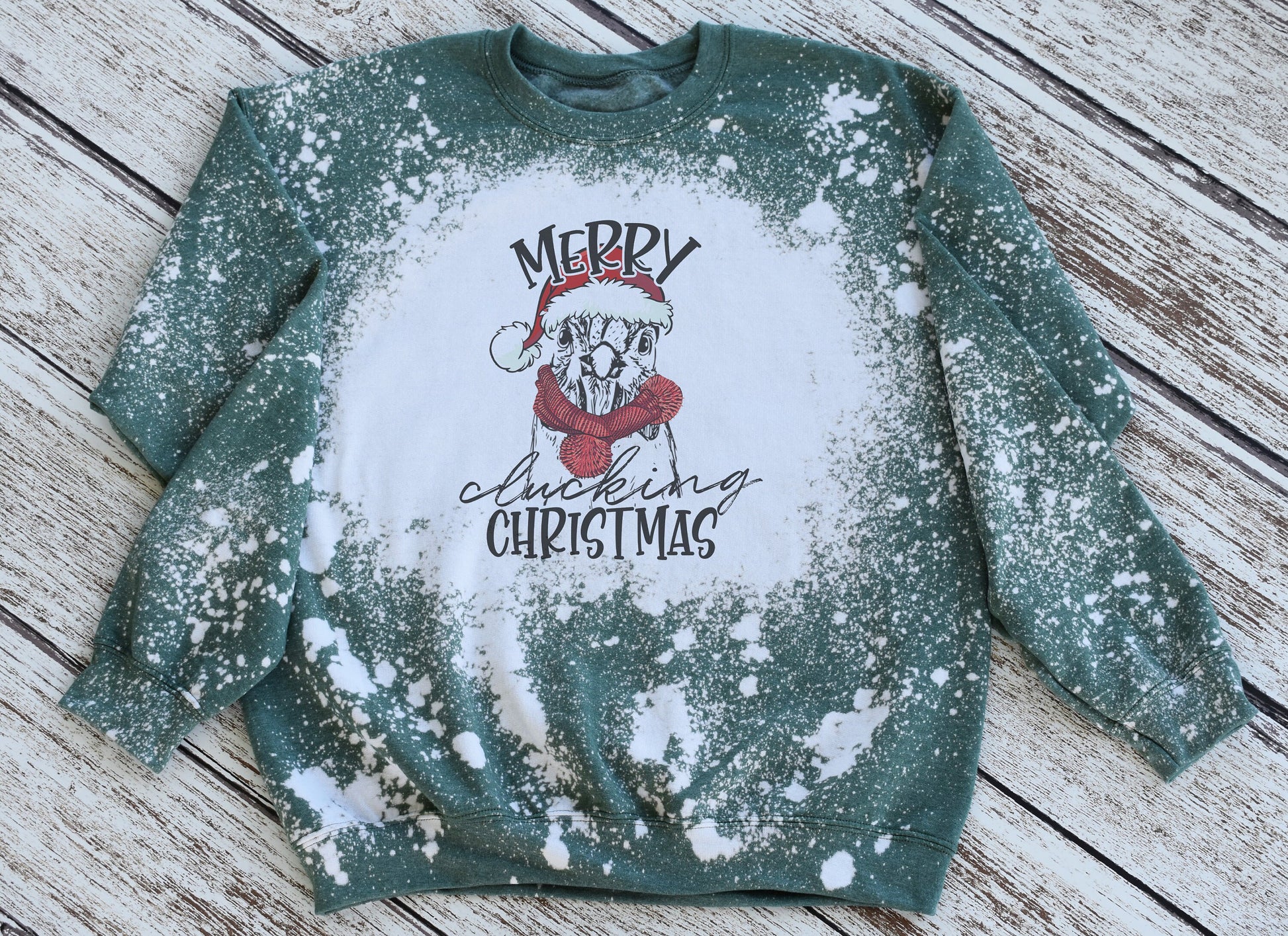 Merry Clucking Christmas Chicken Sweatshirt, Christmas Chicken Bleached Sweatshirt, Christmas Chicken Crewneck
