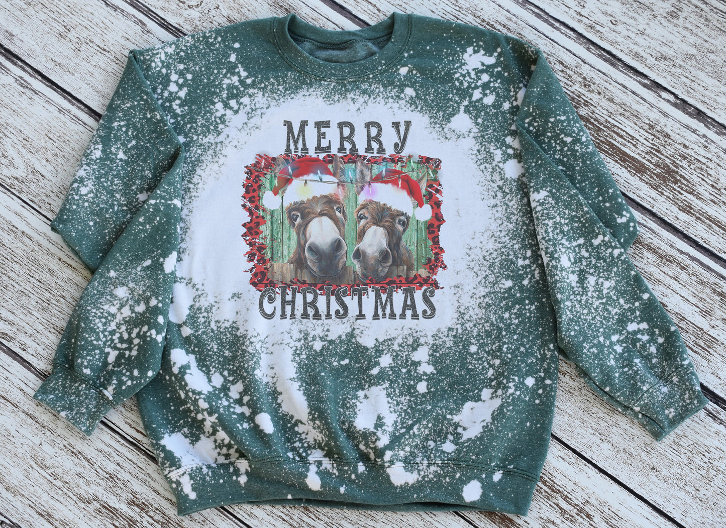 Merry Christmas Donkey Sweatshirt, Christmas Donkey Bleached Sweatshirt, Christmas Donkey Crewneck