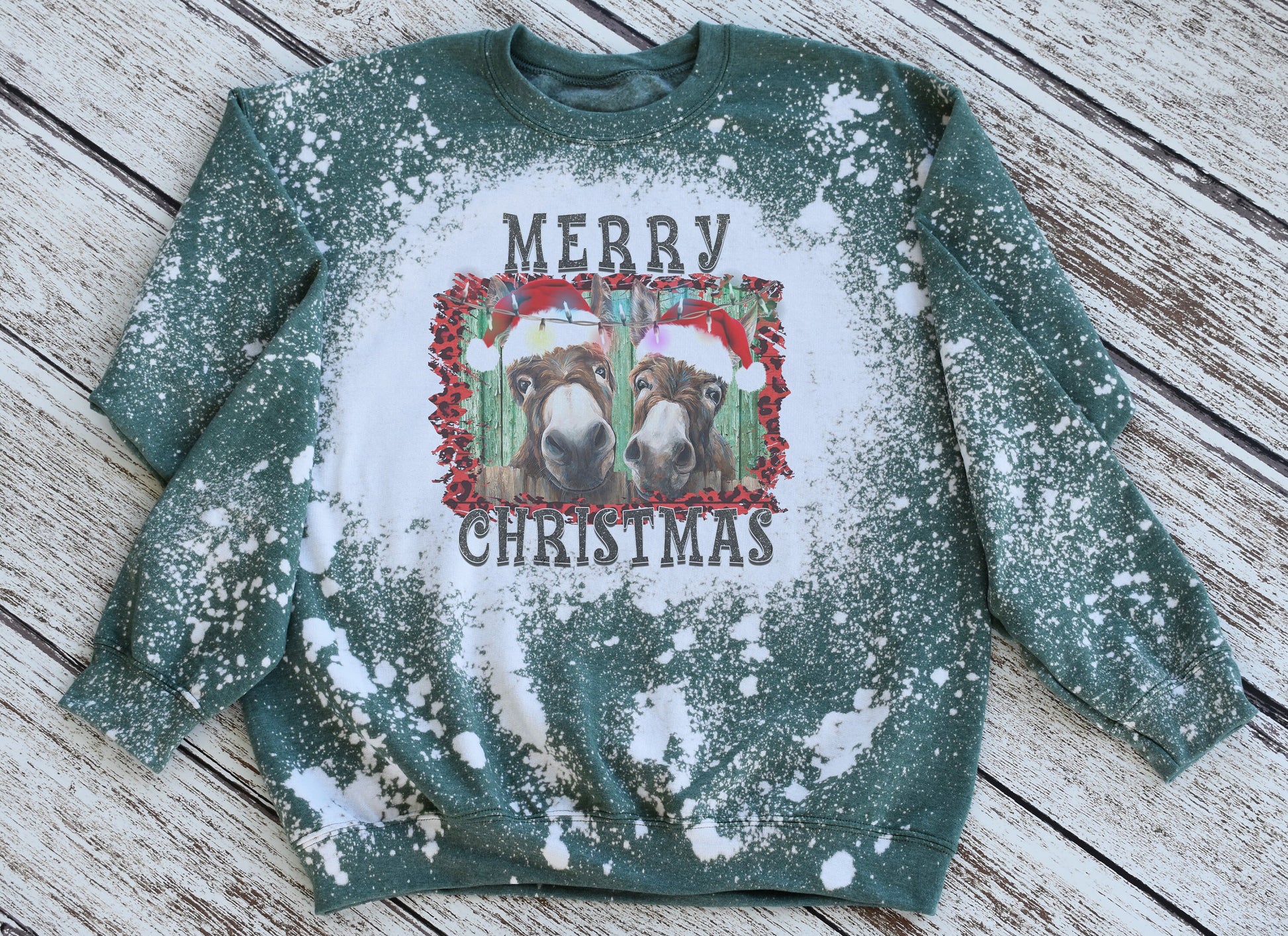 Merry Christmas Donkey Sweatshirt, Christmas Donkey Bleached Sweatshirt, Christmas Donkey Crewneck