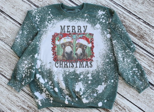 Merry Christmas Donkey Sweatshirt, Christmas Donkey Bleached Sweatshirt, Christmas Donkey Crewneck