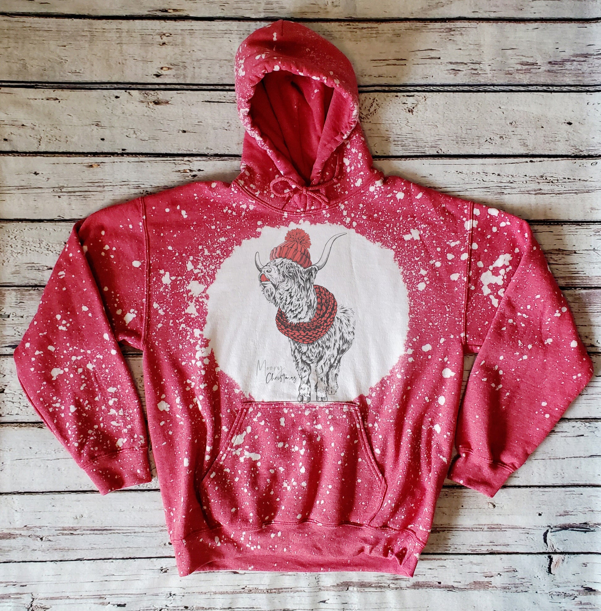 Moory Christmas Highland Cow Sweatshirt, Christmas Cow Bleached Sweatshirt, Christmas Cow Hoodie Christmas Cow Hoody