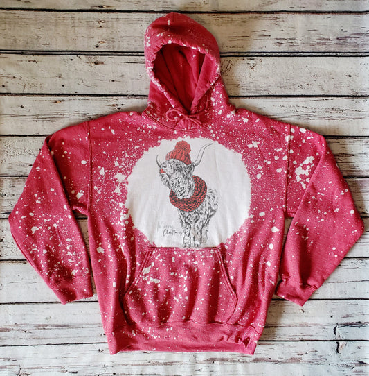 Moory Christmas Highland Cow Sweatshirt, Christmas Cow Bleached Sweatshirt, Christmas Cow Hoodie Christmas Cow Hoody