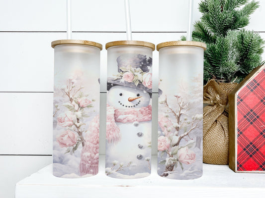 Vintage Snowman 25oz Frosted Glass Tumbler, Vintage Snowman Tumbler Vintage Snowman Tumbler