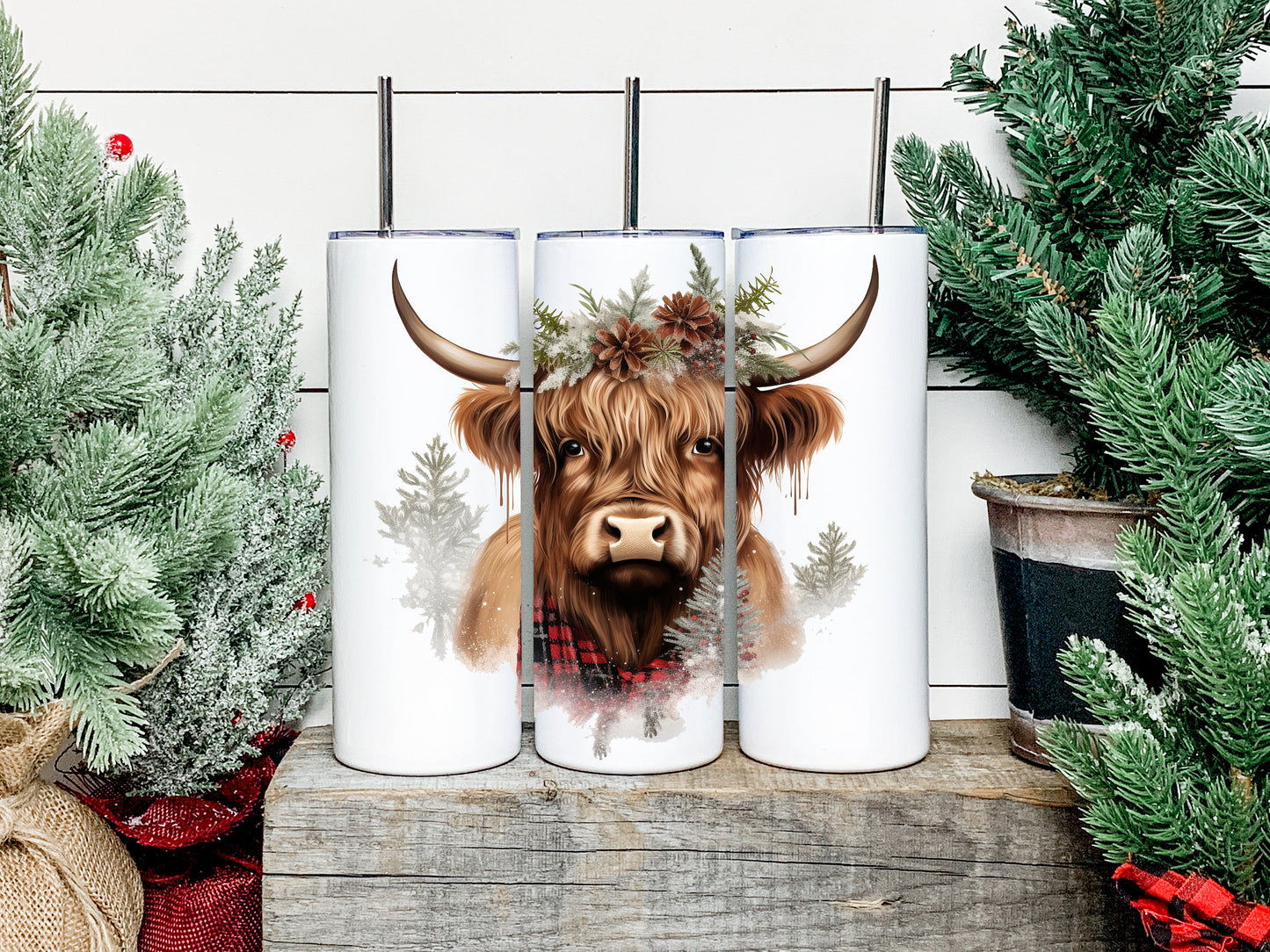 Christmas Highland Cow Tumbler, Christmas Highland Cow Skinny Tumbler, Christmas Highland Cow Tumbler