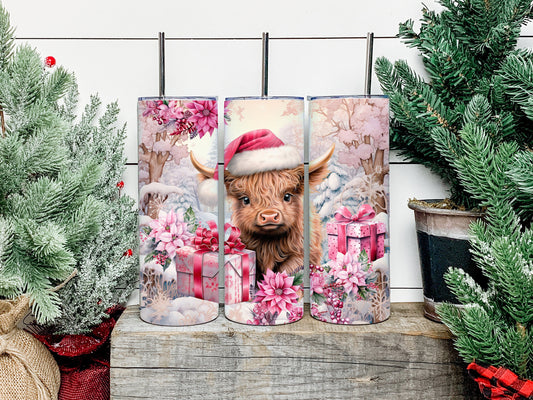 Christmas Highland Cow Tumbler, Christmas Highland Cow Skinny Tumbler, Christmas Highland Cow Tumbler