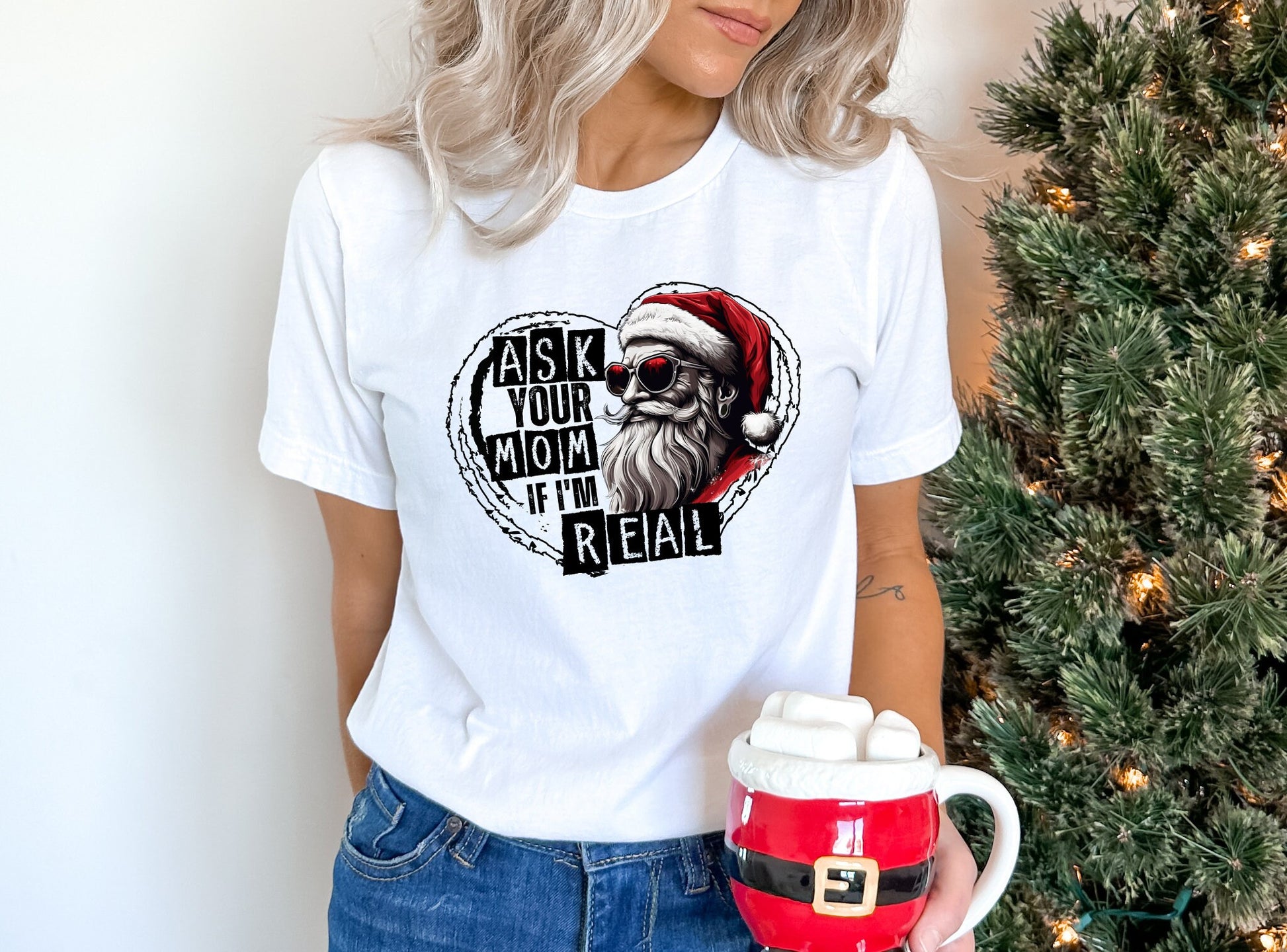 Ask Your Mom If I'm Real Funny Christmas Shirt, Funny Christmas Santa Shirt T-Shirt