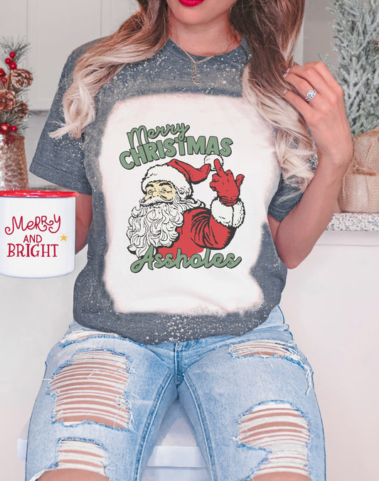 Funny Santa Christmas Shirt Tee, Funny Santa Bleached Tee, Funny Christmas Bleached Shirt, Funny Santa Shirt