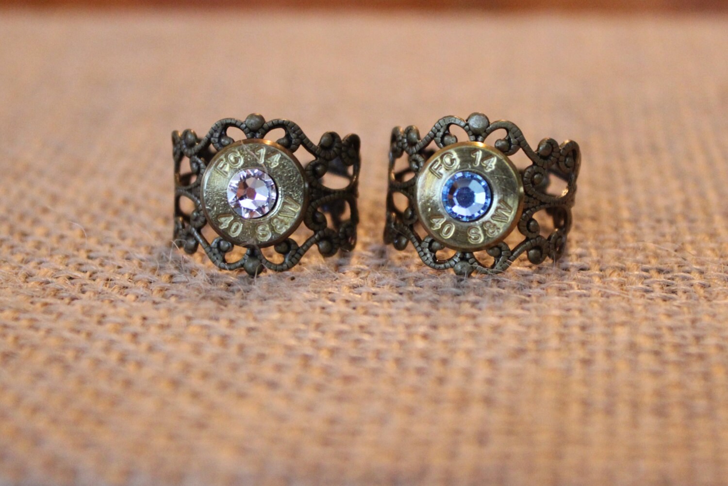 Handmade Filigree Bullet Rings Adjustable with or without Swarovski Crystal Bullet Jewelry for the Country Girl 380 9mm 40 45 357 38 Special